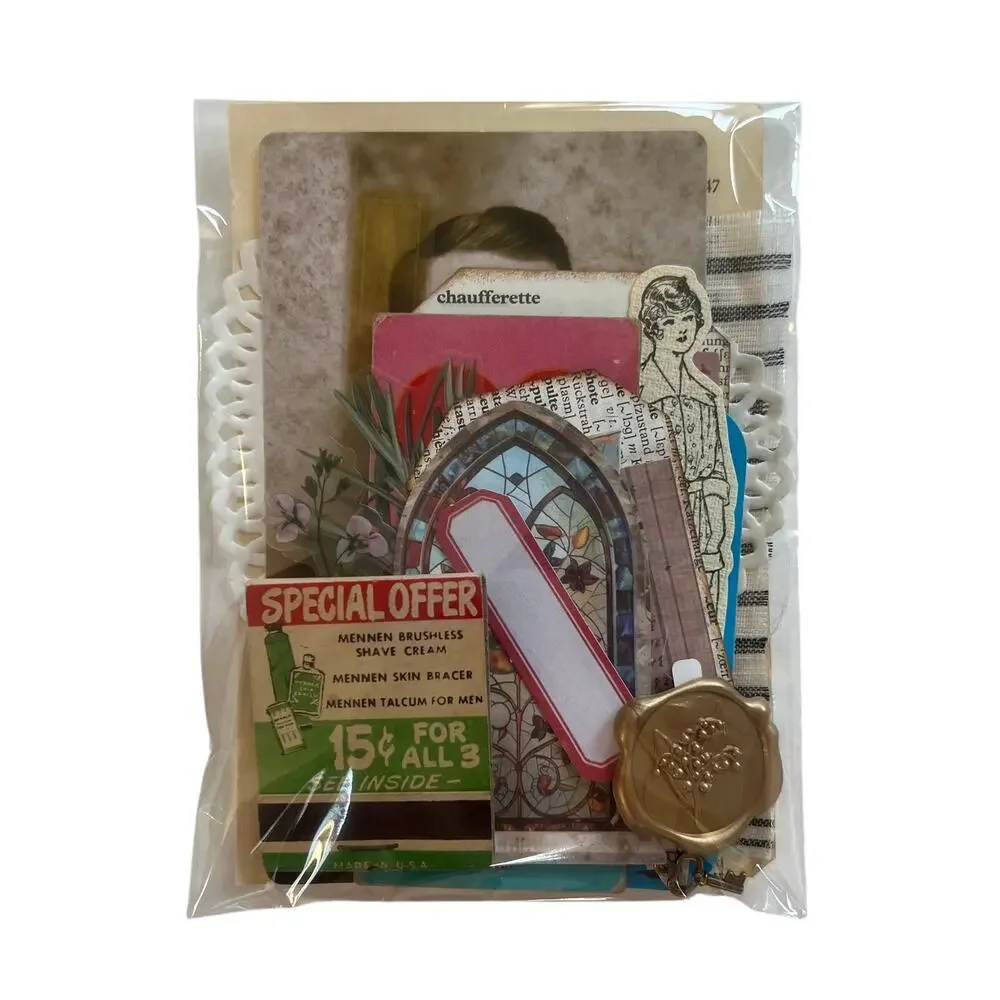 20 Pc Vintage Style Junk Journal Kit Ephemera Pack Matchbook Wax Seal Key Tag